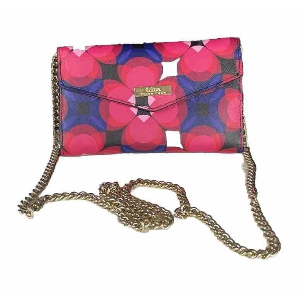 TRINA TURK Leather Floral Crossbody Wallet Purse PERFECT Retail $58 Chain Strap‎